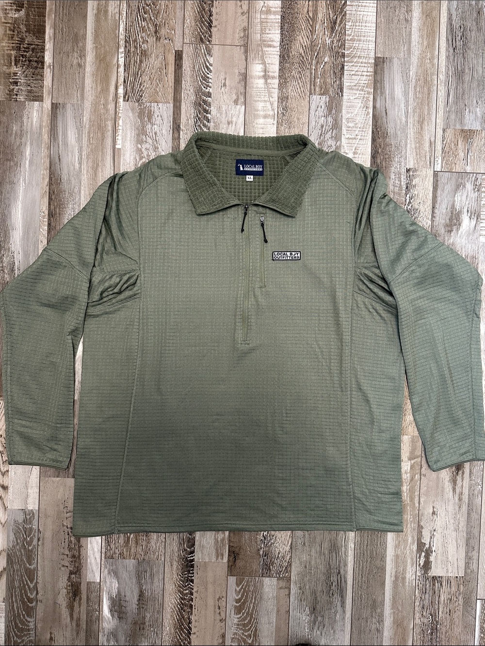 Local Boy waffle Fleece Half Zip Men's Olive Green Pullover Shirt